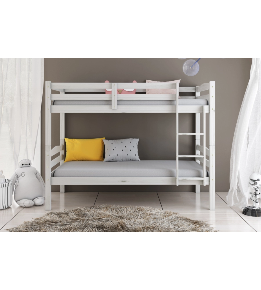 LETTO A CASTELLO "MARSIGLIA" IN PINO MASSELLO BIANCO 90X190X150 CM